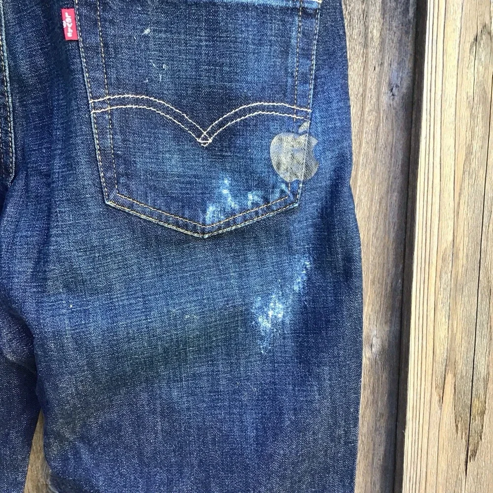 Levi's 514 Custom Distressed Jeans Mens 34 (36x28) Dark Wash Ripped Straight Leg